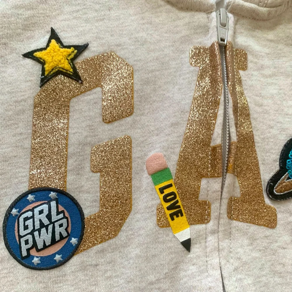 Gap Kids Beige Glitter Gold Logo Hoodie Size 10 Excellent Used Condition